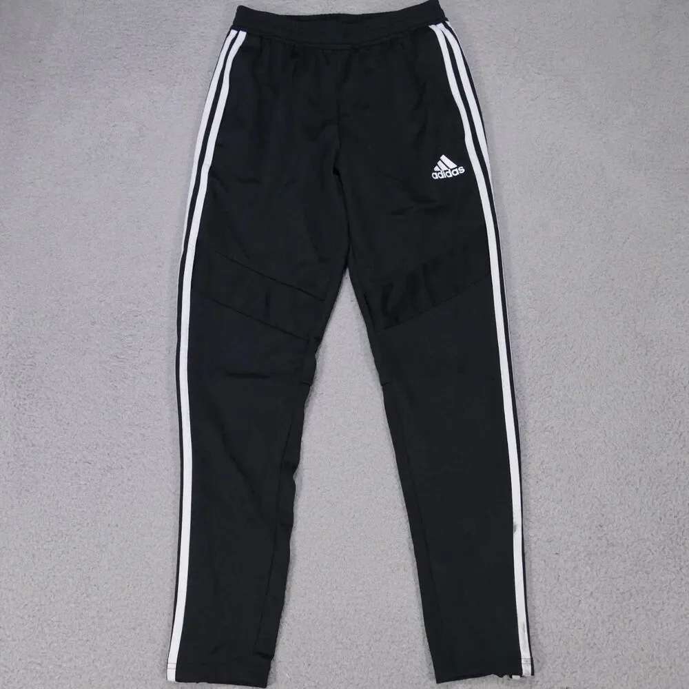 Adidas Men Small Black Tapered Jogger Pants 100% Polyester Ankle Zip